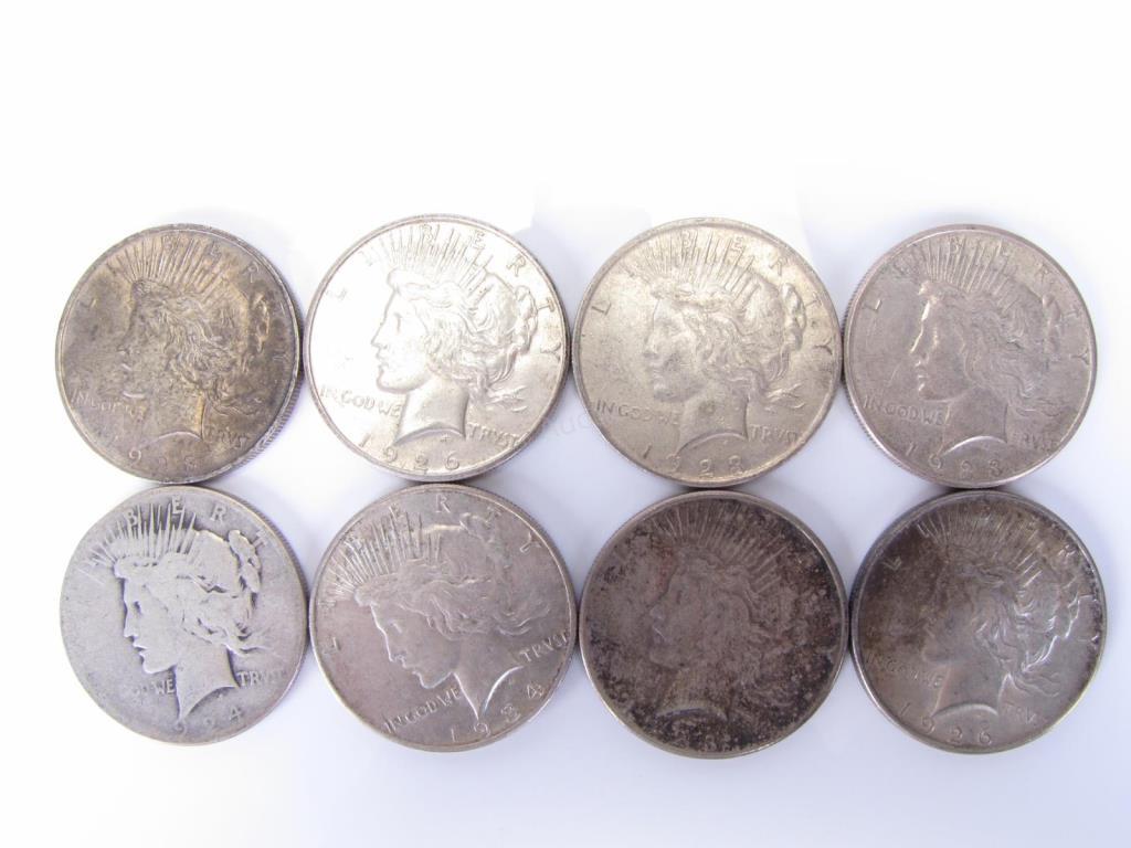 Appraisal: Eight US Silver Peace Dollars -S -S -S -S -D