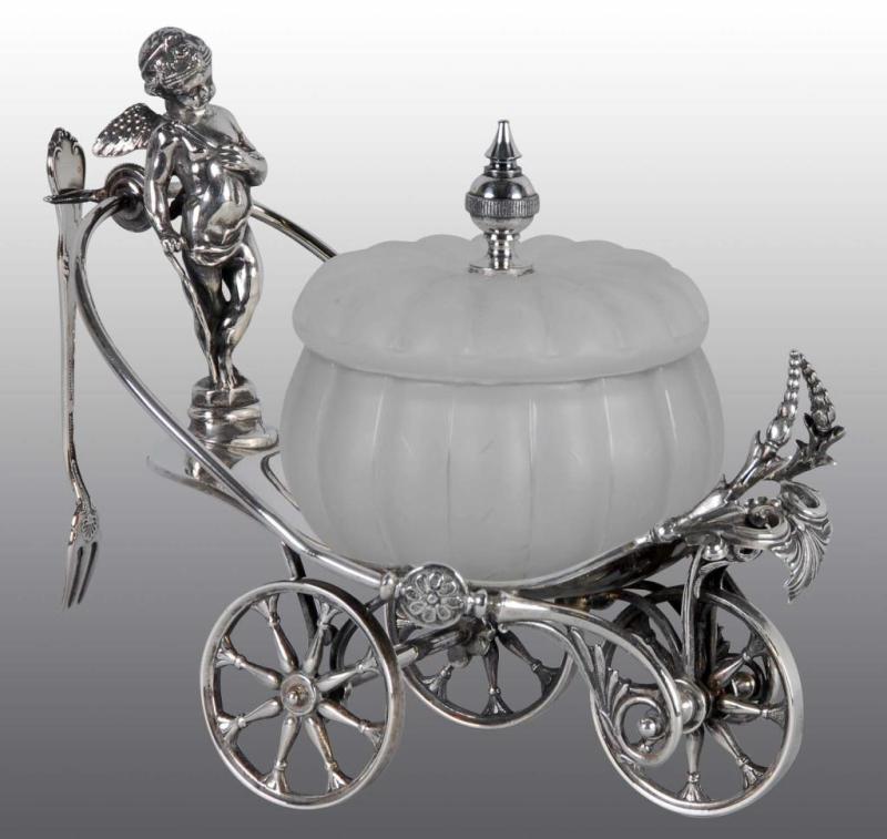 Appraisal: Large Winged Cherub Wheeled Relish Dish Holder Description Simpson Hall