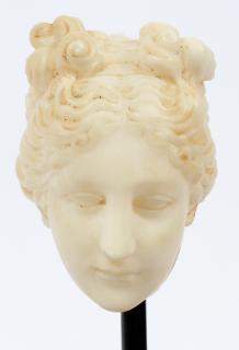 Appraisal: CARVED ALABASTER BUST ON MARBLE BASE CARVED ALABASTER BUST ON