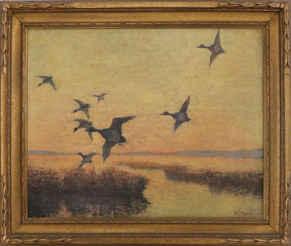 Appraisal: Bernard M Keyes Oil on Canvas Ducks at Daybreak Bernard