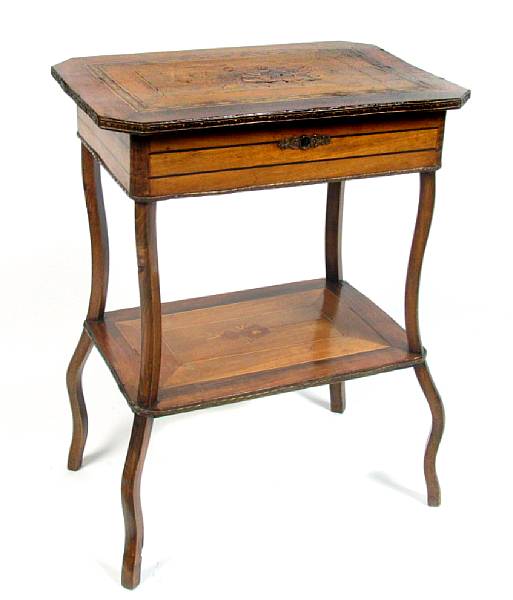 Appraisal: A Continental marquetry inlaid walnut work table th century height