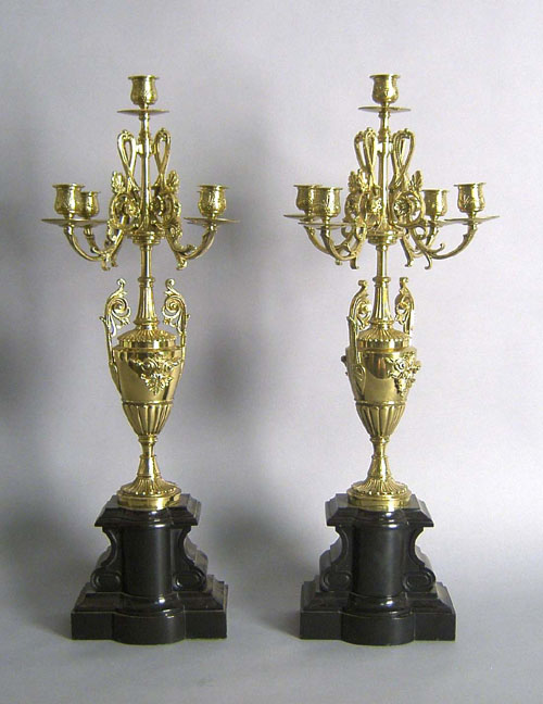 Appraisal: Pair of Victorian brass candelabra with marble bases h