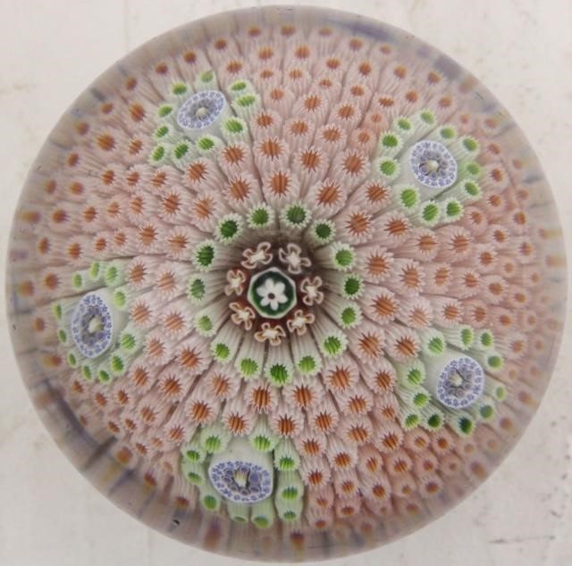 Appraisal: ST LOUIS PAPERWEIGHT FRENCH CARPET GROUND PINKAND GREEN DIAMETER