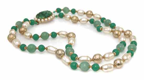 Appraisal: A Pauline Rader Faux Pearl and Jade Necklace Stamped Pauline