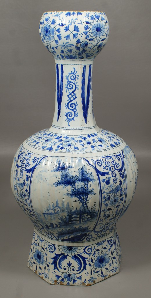 Appraisal: Delft tin glazed vase paneled and ribbed body panels with