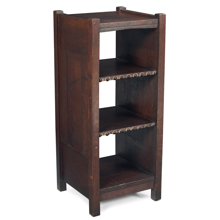 Appraisal: Gustav Stickley magazine stand paneled sides supporting three shelves with