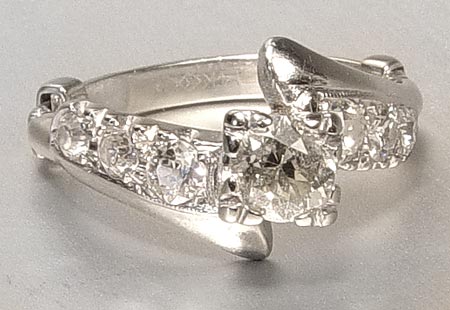 Appraisal: OLD EUROPEAN CUT BYPASS DIAMOND RING k white gold ring