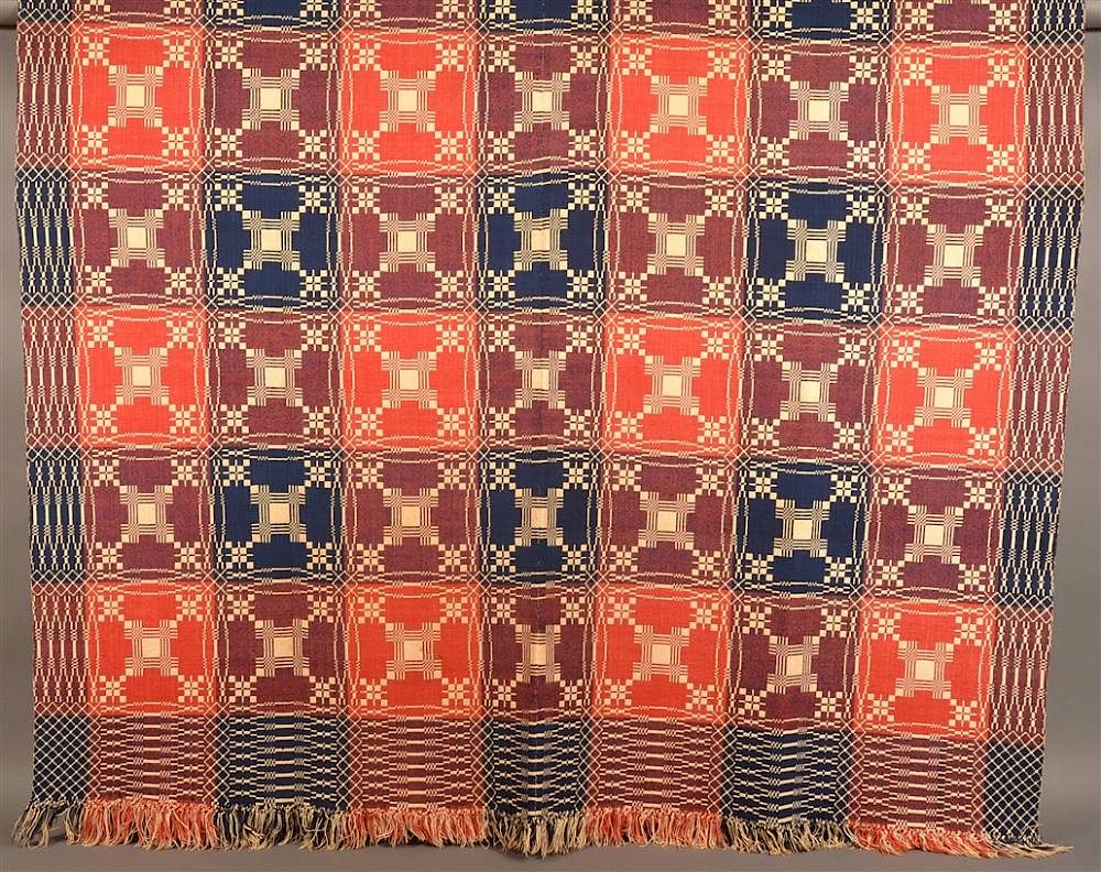 Appraisal: PA Geometric Overshot Two Part Coverlet Pennsylvania Mid th Century