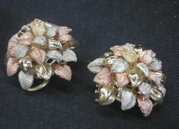 Appraisal: Pair of Eighteen-Karat Multi-Colored Gold Earrings each formed as a