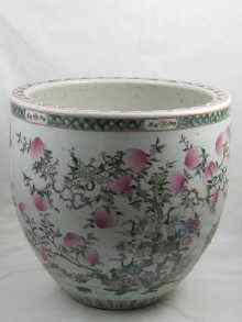 Appraisal: A large Chinese ceramic planter decorated with cranes and prunus