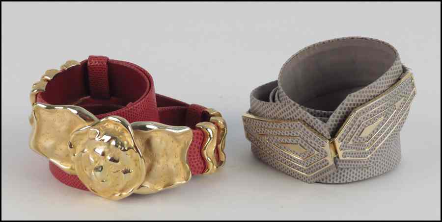 Appraisal: TWO JUDITH LEIBER REPTILE SKIN BELTS Condition No Specific Condition