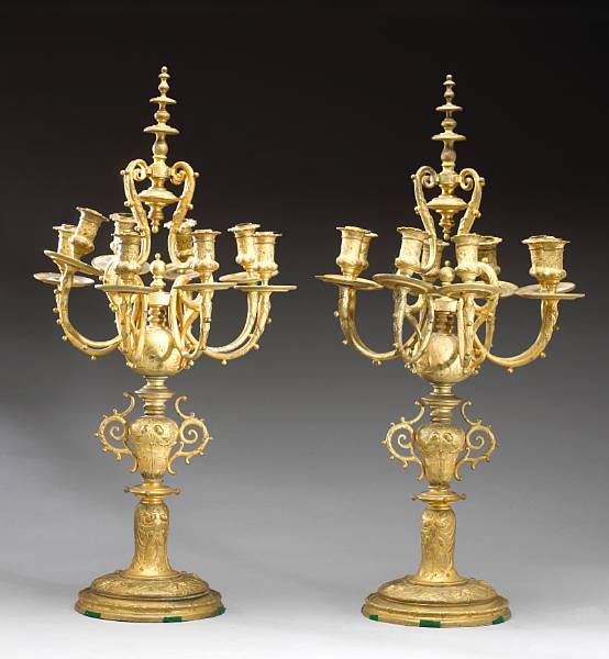 Appraisal: A pair of French Renaissance Revival gilt bronze eight light