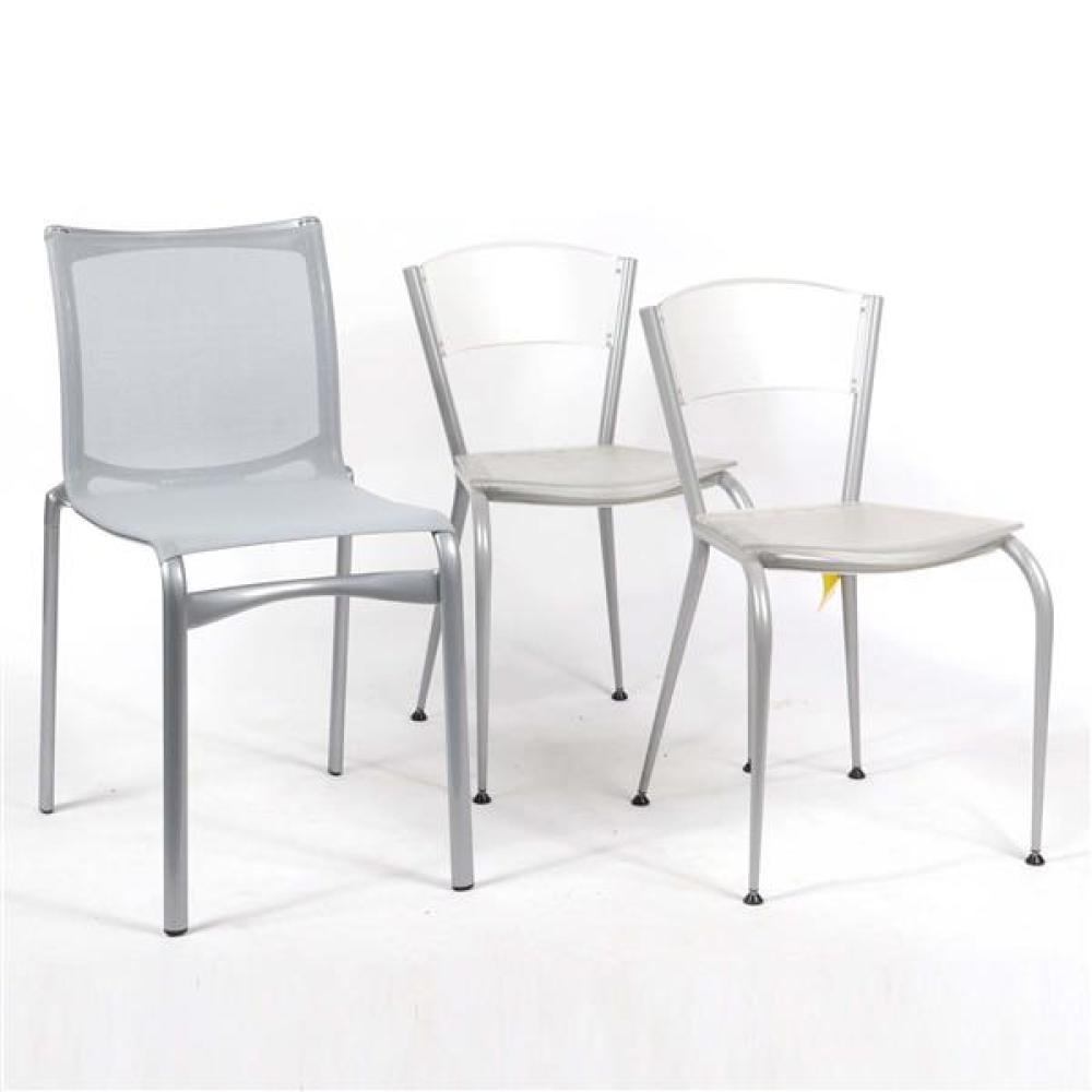 Appraisal: THREE MODERN STACKABLE CHAIRS PAIR BALERI ITALIA 'MIMI' CLEAR PLASTIC