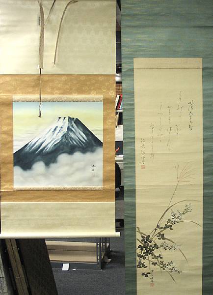 Appraisal: Two hanging scrolls Ink and color on silk the first