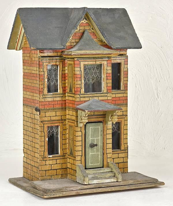 Appraisal: Bliss paper covered wood doll house with miscella Bliss paper