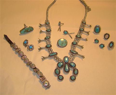 Appraisal: GROUP OF NATIVE AMERICAN SILVER AND TURQUOISE JEWELRY Including a