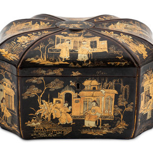 Appraisal: A Chinese Export Lacquered Tea Caddy th Century having painted