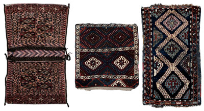 Appraisal: Three small rugs one bag repeating panels of guls original