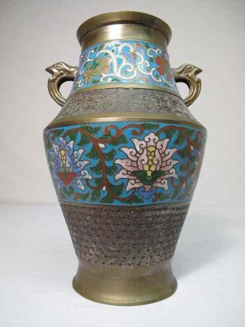 Appraisal: Japanese Meji period bronze vase with cloisonne decorations in colors