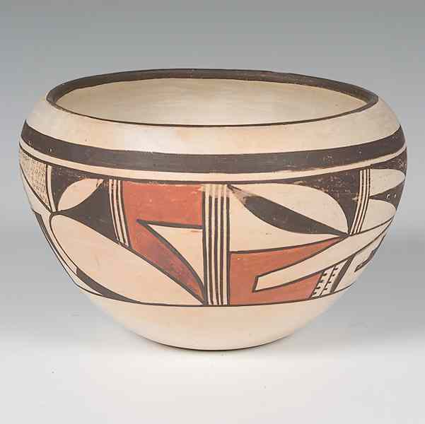 Appraisal: Hopi Joy Navasie Bowl decorated with feather design around rim