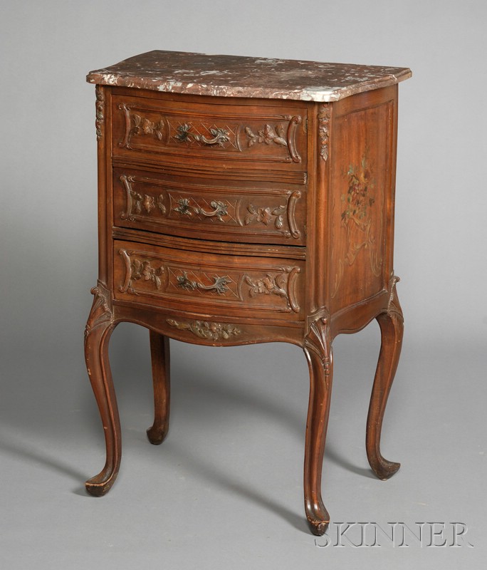 Appraisal: Louis XV Style Carved Beechwood and Marble-top Night Cabinet late