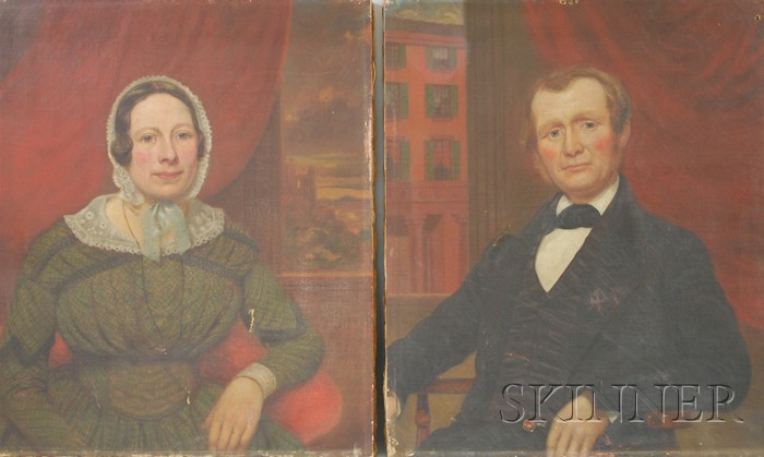 Appraisal: American School th Century Pair of Ancestral Portraits Unsigned Oil