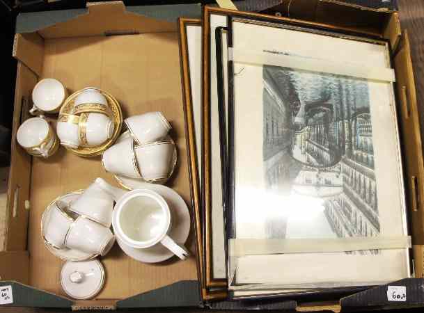 Appraisal: Two Trays comprising Unnamed Gold and Whiteware Tea Set consisting