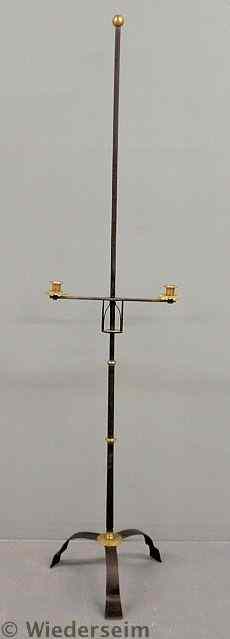 Appraisal: Wrought iron and brass lighting device h x w x