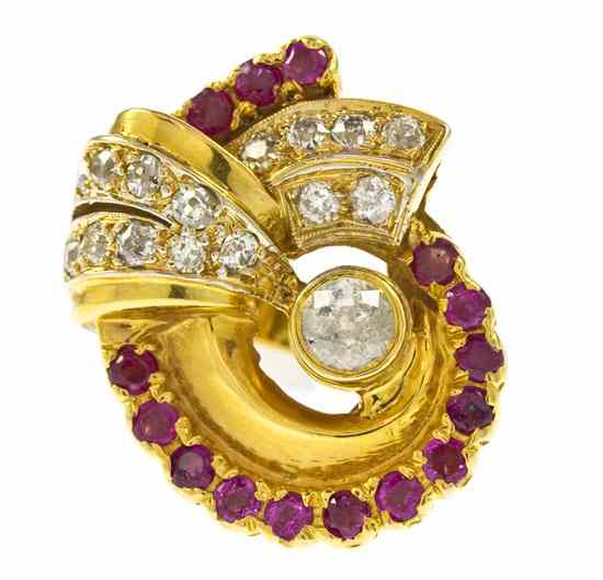 Appraisal: A Karat Yellow Gold Ruby and Diamond Ring containing one