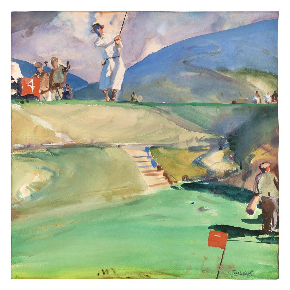 Appraisal: JOHN WHORF MASSACHUSETTS - TEEING OFF WATERCOLOR ON PAPER X