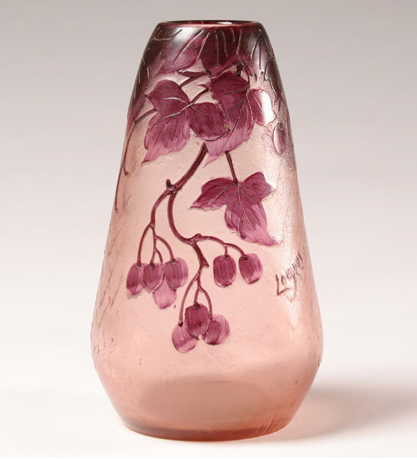 Appraisal: Legras French cameo art glass vase amethyst body with fruit