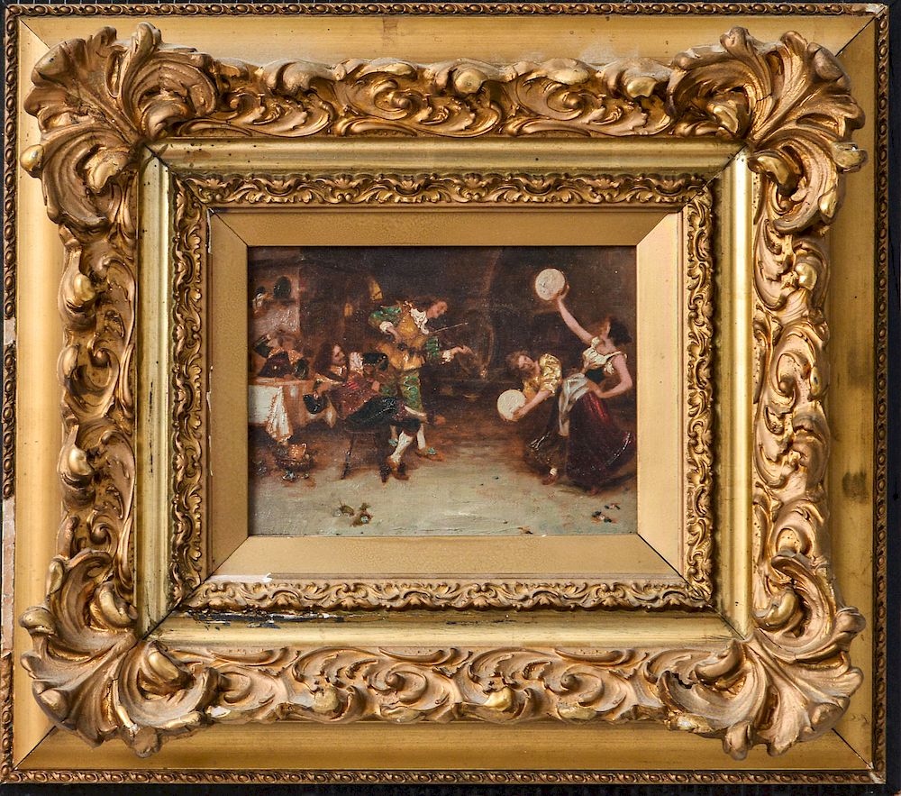 Appraisal: Tambourine Dancers Oil on Canvas th C Continental School The