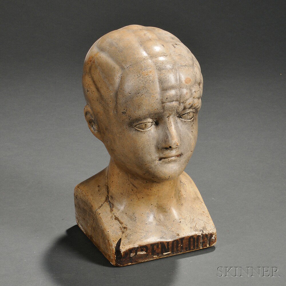 Appraisal: Glazed Chalkware Phrenology Head America late th century with paper