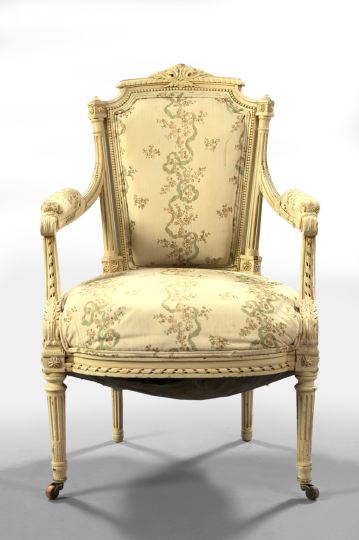 Appraisal: Louis XVI-Style Polychromed Fauteuil early th century the padded tapering