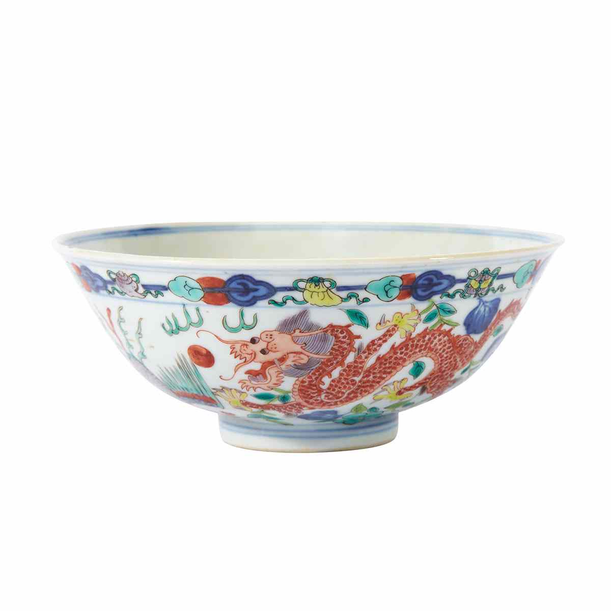 Appraisal: Wucai Dragon and Phoenix Bowl Jiaqing Mark th Century The