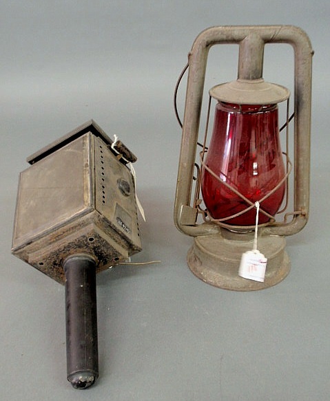 Appraisal: Red glass lantern by Embury Mfg Co Warsaw NY h