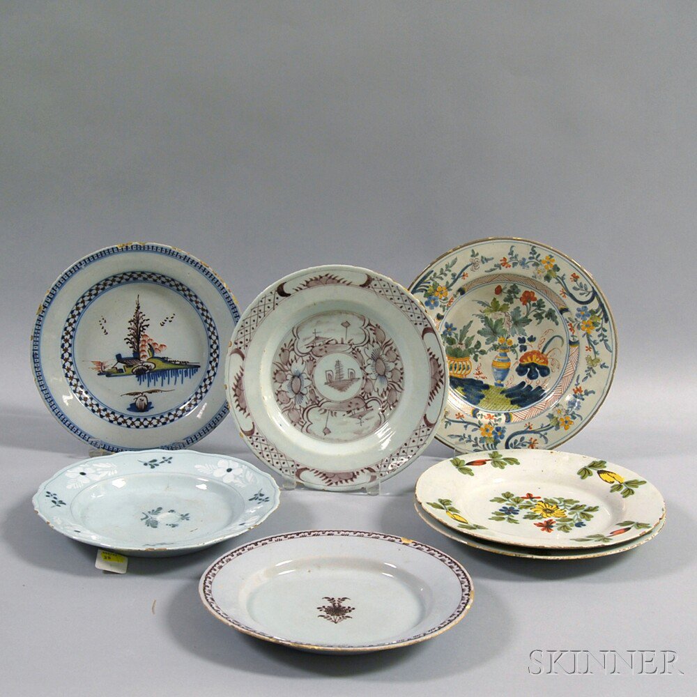 Appraisal: Seven Polychrome Tin-glazed Plates th century a French faience plate