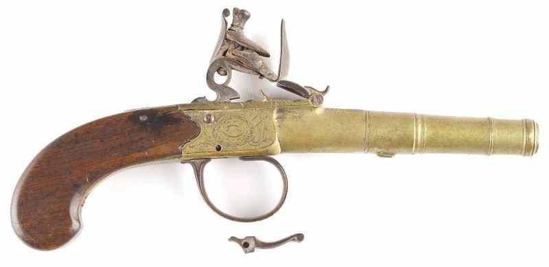 Appraisal: English Flintlock Brass Barrel Pocket Pistollate th century signed SHARPE