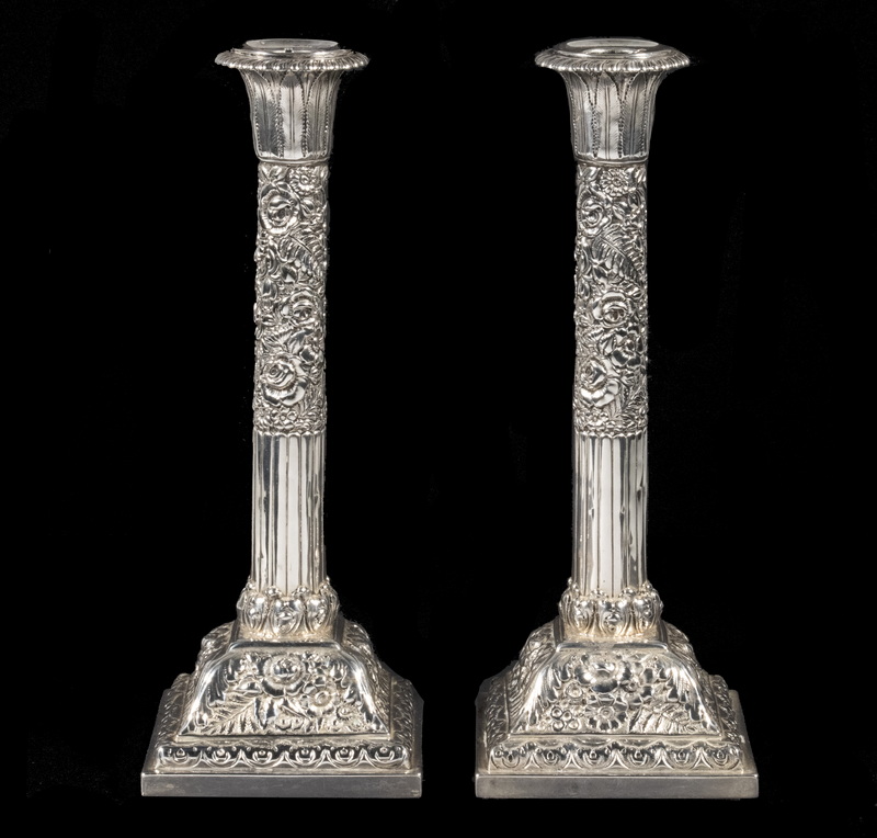 Appraisal: PR TIFFANY CO SILVER CANDLESTICKS Pair of Classical Column Form