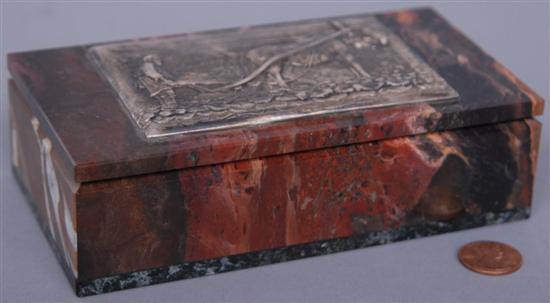 Appraisal: RUSSIAN CIGAR BOX WITH SILVER MOUNTS A silver and yashma