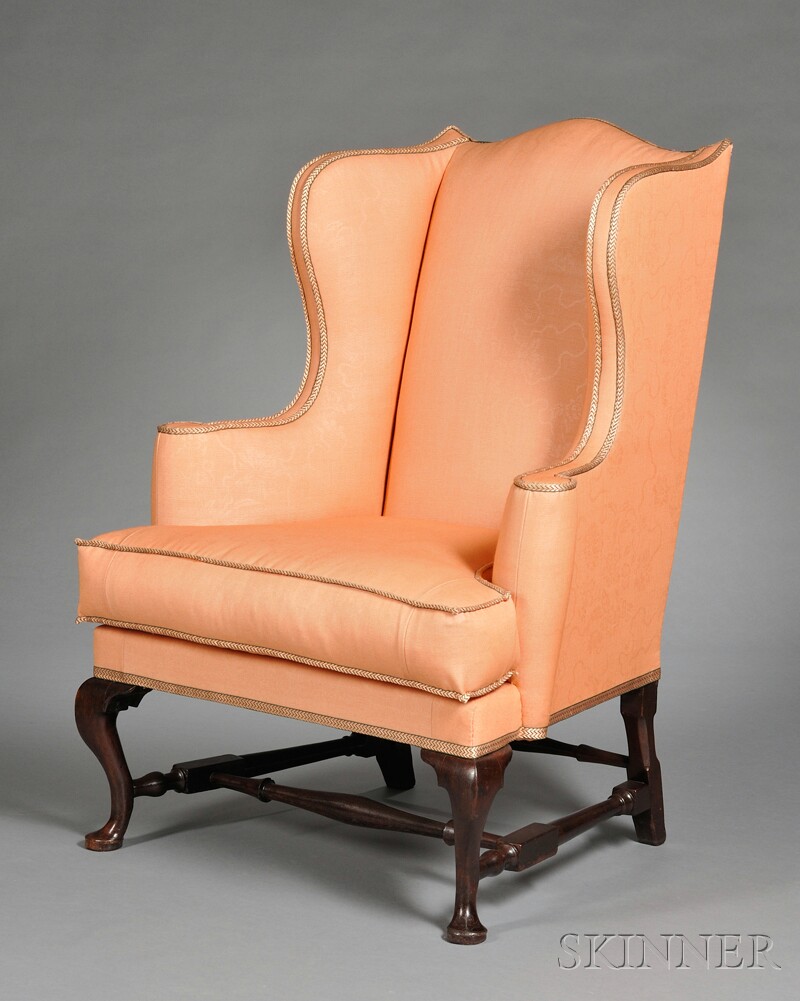 Appraisal: Queen Anne Walnut and Maple Upholstered Easy Chair Boston last