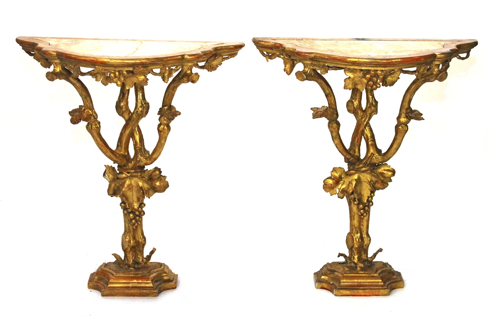 Appraisal: A pair of th century console tables each with shaped