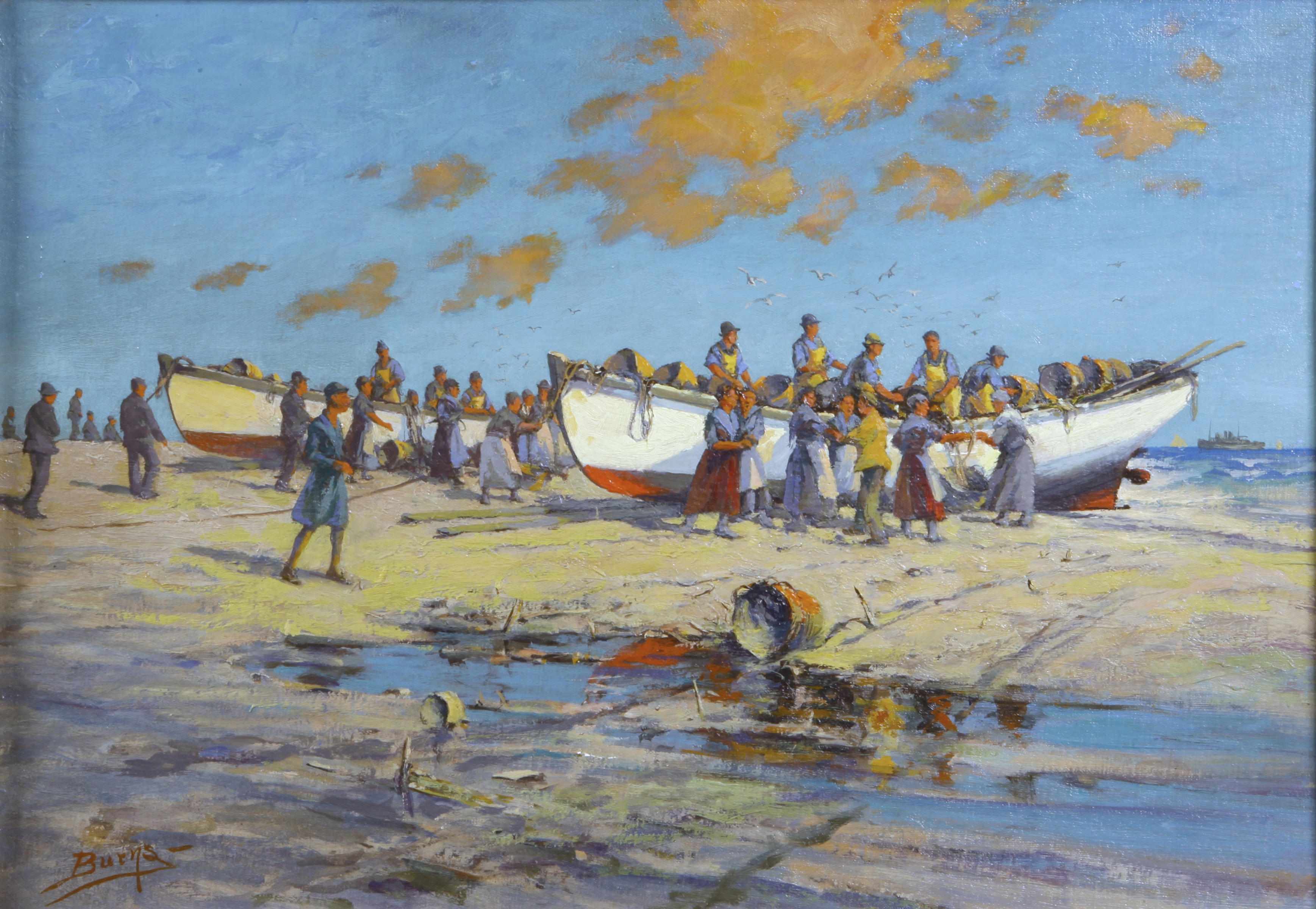 Appraisal: Milton James Burns American - Fisherfolk gathering after the catch