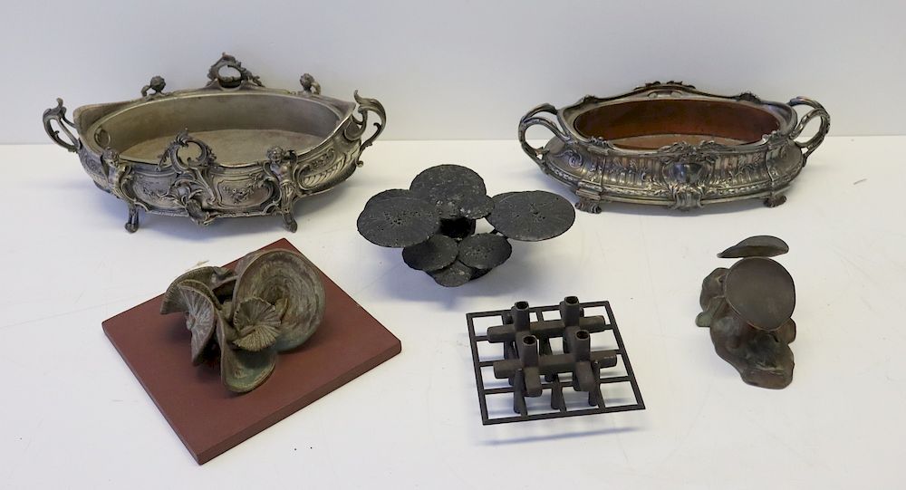 Appraisal: Lot Of Assorted Antique Metal Items To include silverplate planters