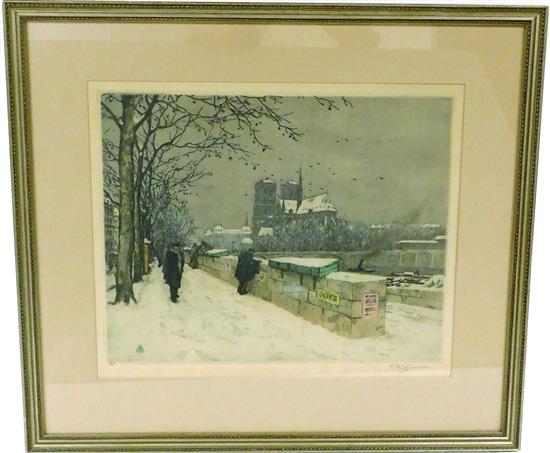 Appraisal: Tavik Frantisek TF Simon Czechoslovakian - color aquatint Parisian snow