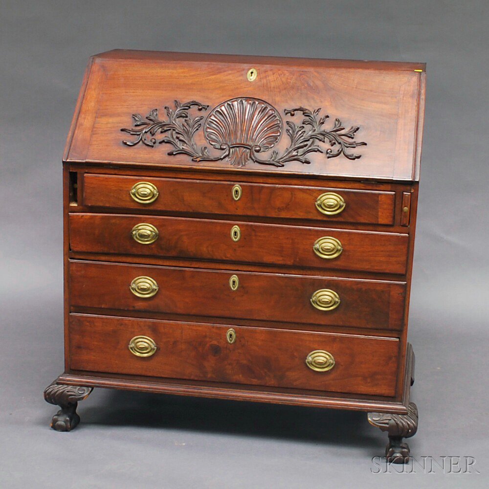 Appraisal: Centennial Carved Mahogany Slant-lid Desk America late th century the