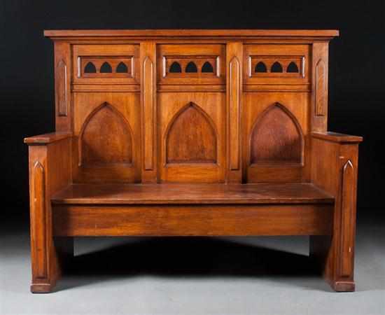 Appraisal: American Gothic Revival carved oak hall bench second half- th