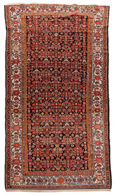 Appraisal: Malayer Gallery Carpet Persian repeating geometric motifs on blue black