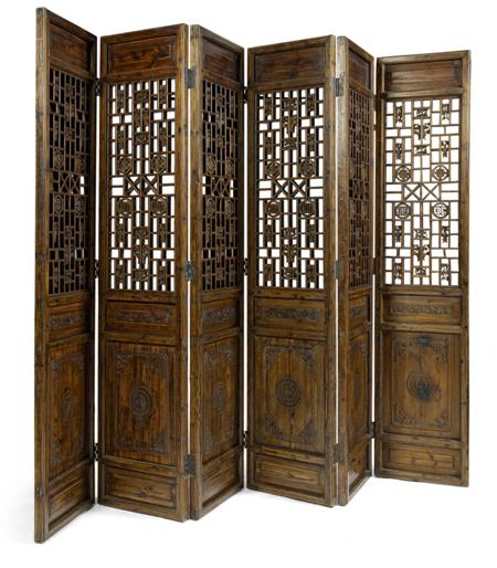 Appraisal: A th century Chinese carved and pierced pine six fold