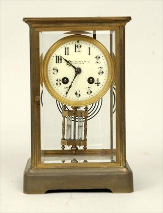 Appraisal: French Gilt-Brass and Beveled Glass Mantel Clock Retailed by Black